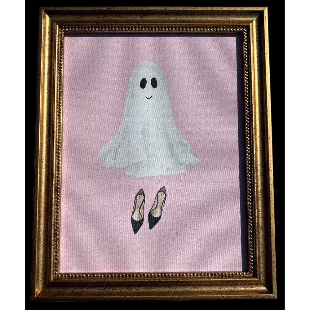 Viral Halloween Ghost High Heels 8x10 Wall Art Pink Canvas Gold Picture Frame 👻